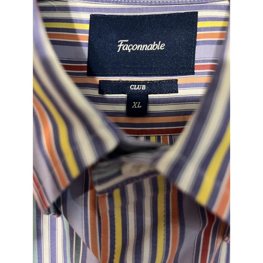 Faconnable Button Down Dress Shirt Mens XL Multicolor Vibrant Striped 100%Cotton - Picture 3 of 6